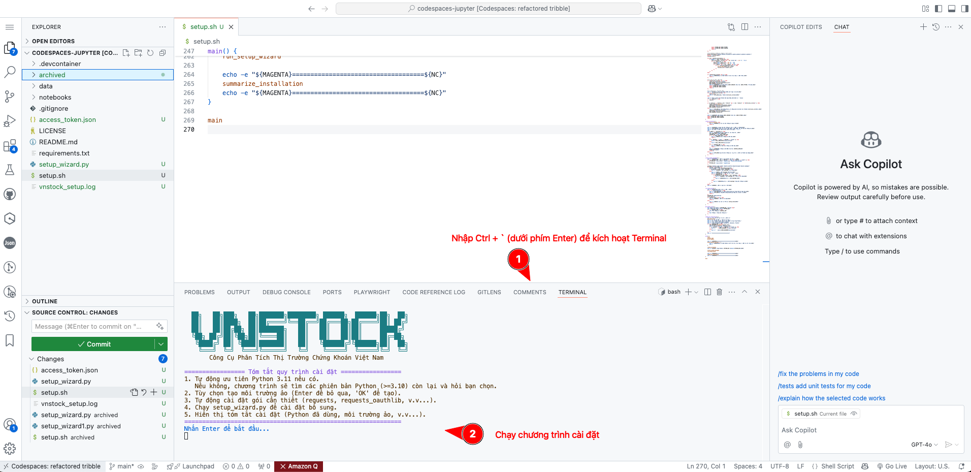 Cài đặt chương trình Vnstock trong môi trường Github Codespaces