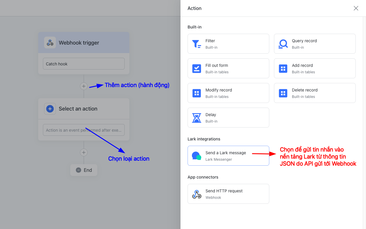 Lark chọn hành động gửi tin nhắn