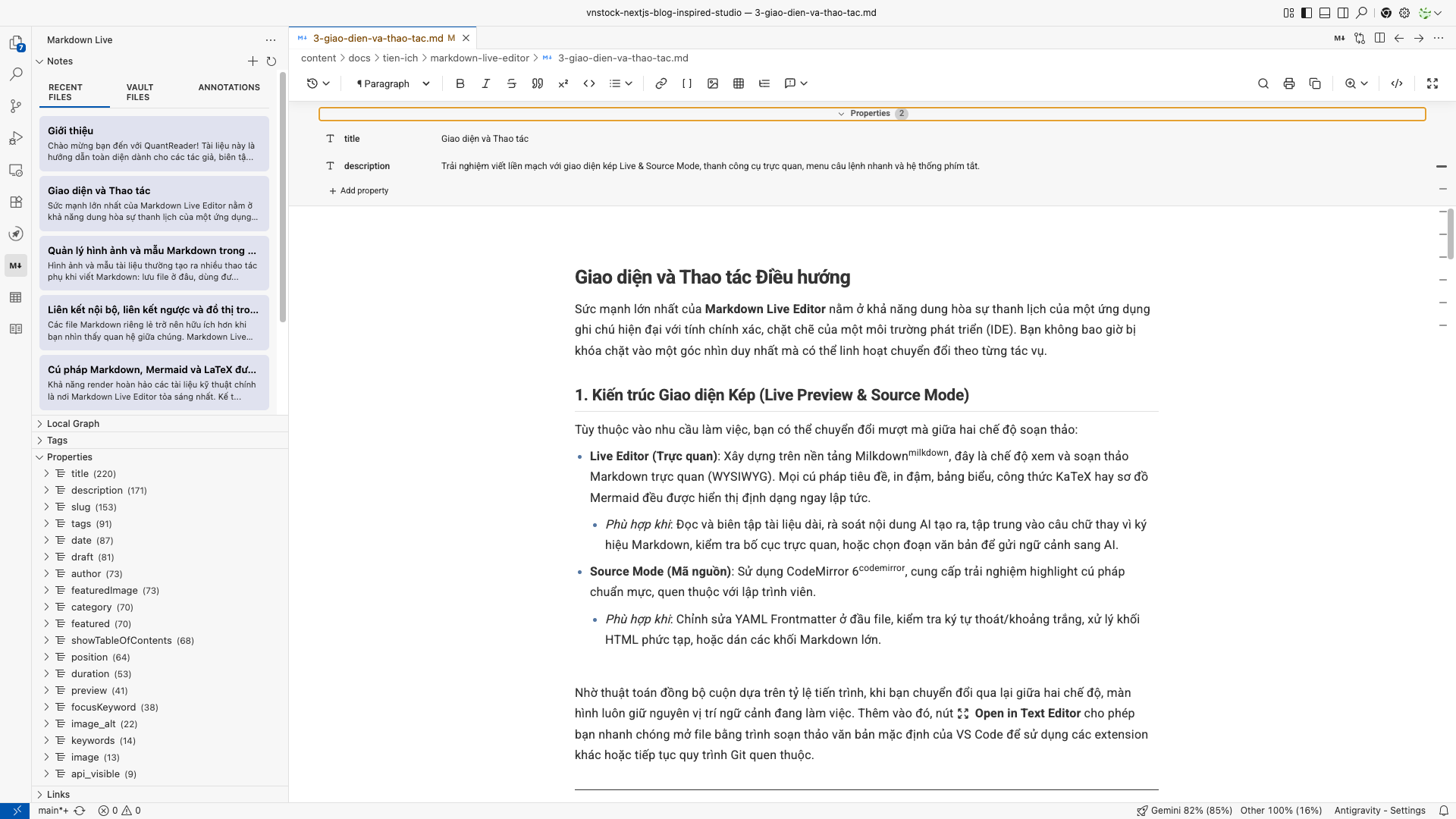 Giao diện làm việc của Markdown Live Editor