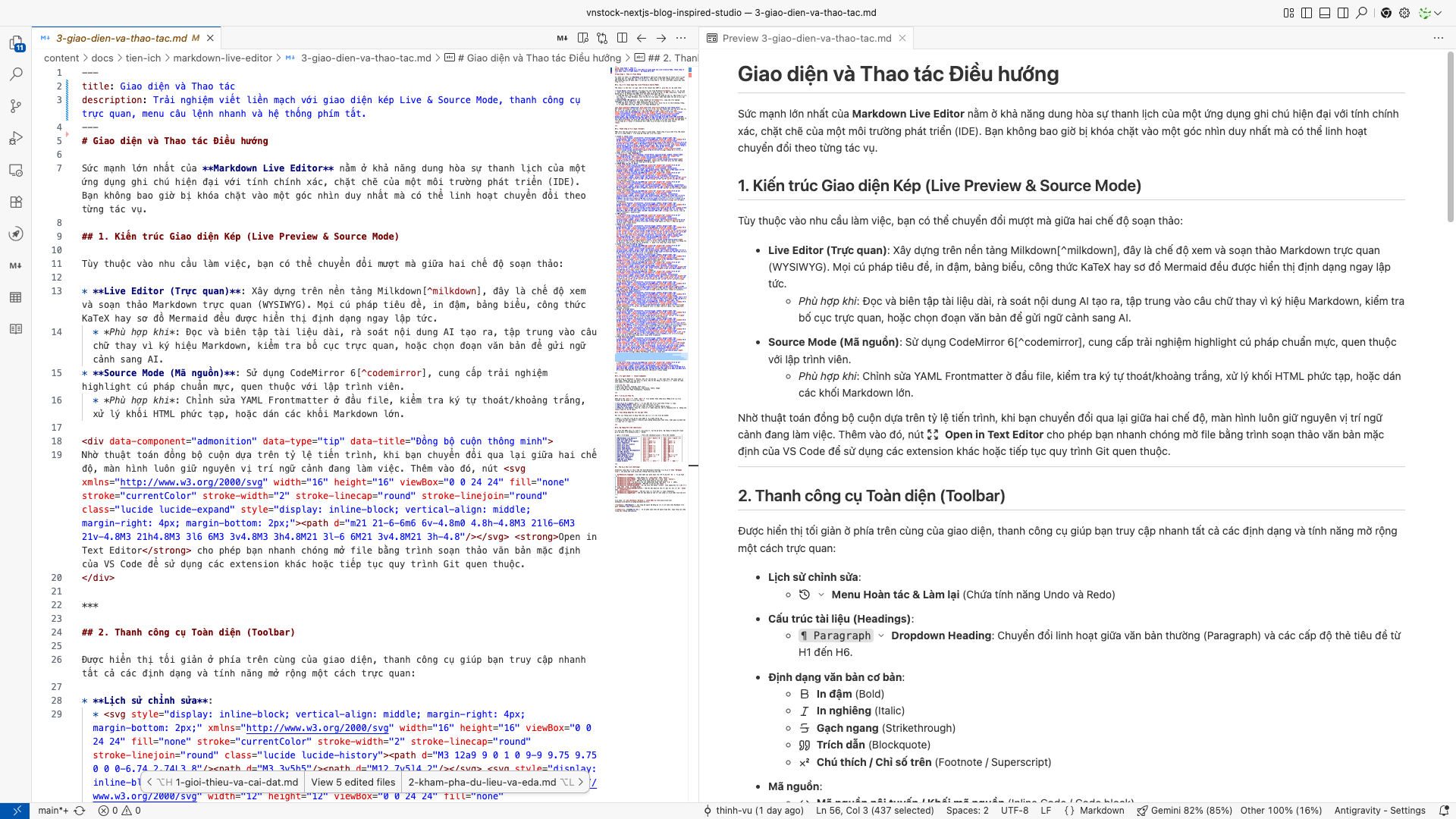 Giao diện chia đôi màn hình mặc định của Visual St