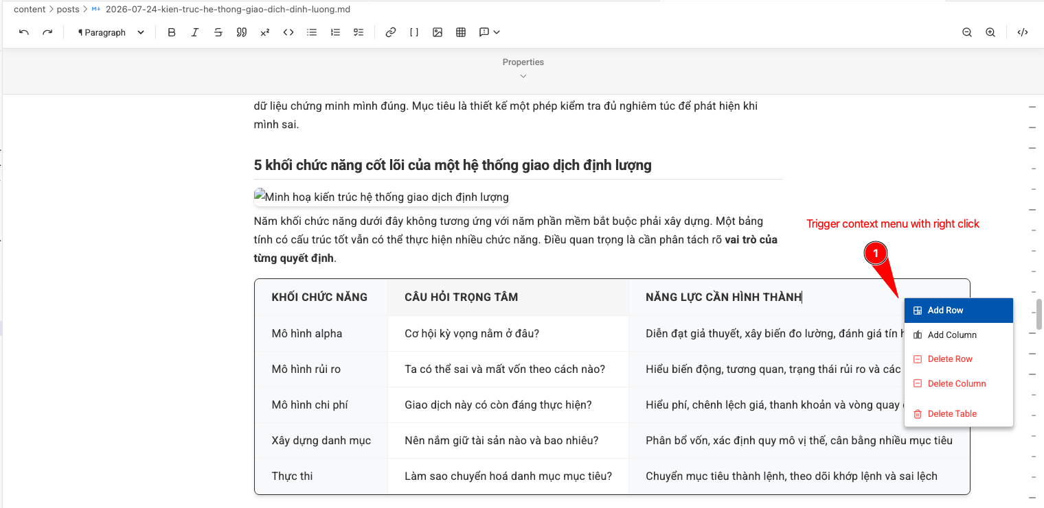 Table Context Menu