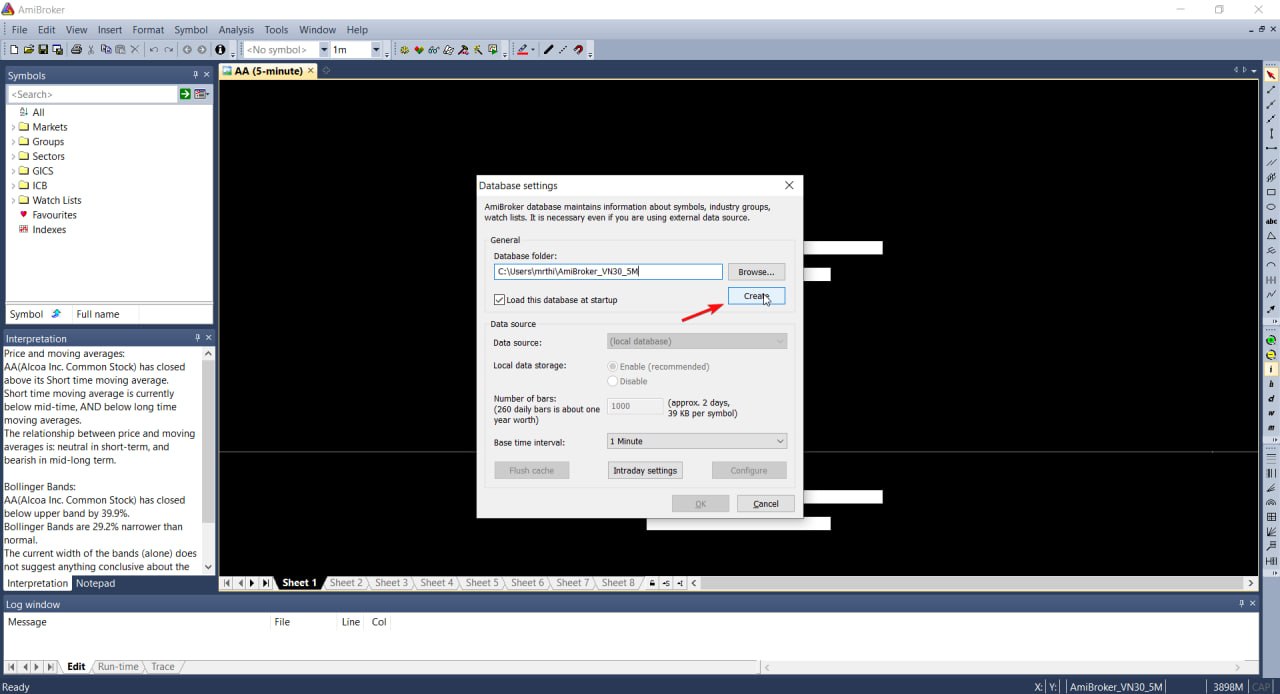 Tạo Database mới và thiết lập Base time interval