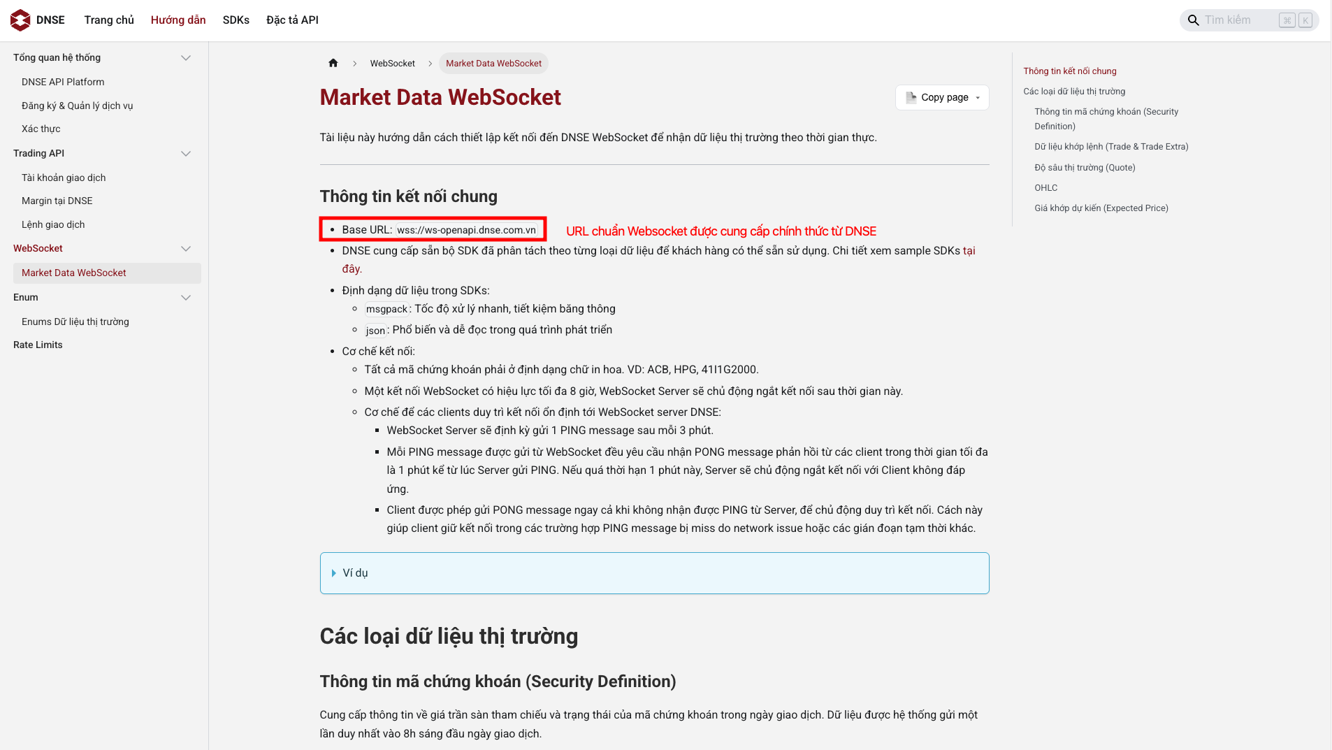 Thông tin trang giới thiệu dịch vụ API dữ liệu & giao dịch từ DNSE