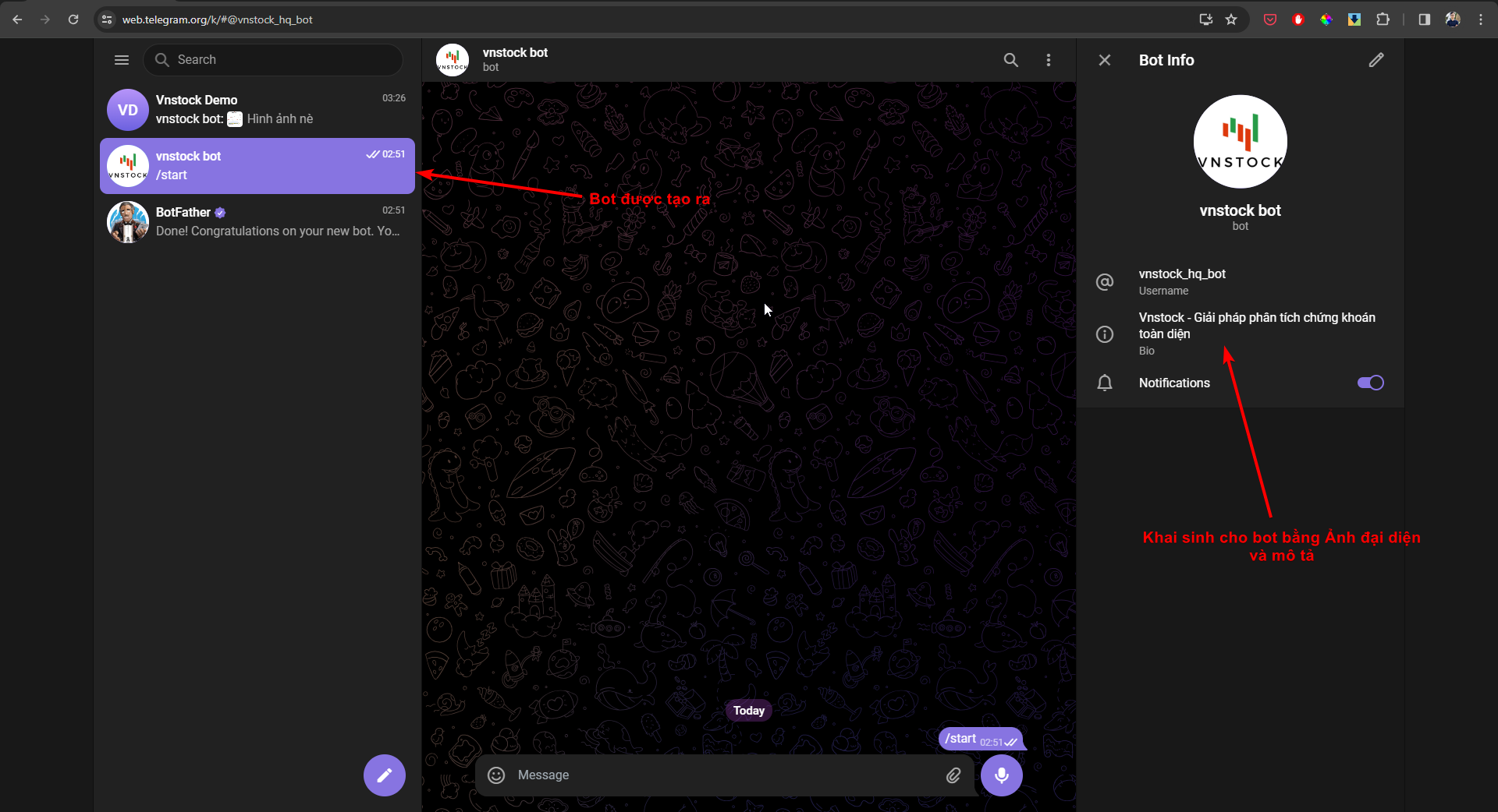 Thông tin Telegram bot và thiết lập